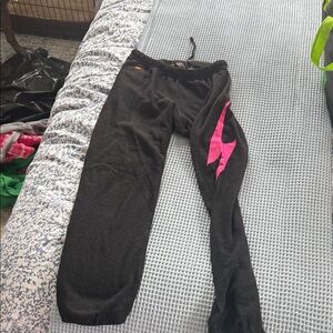 Aviator Nation Black Joggers with Pink Lightning Bolt